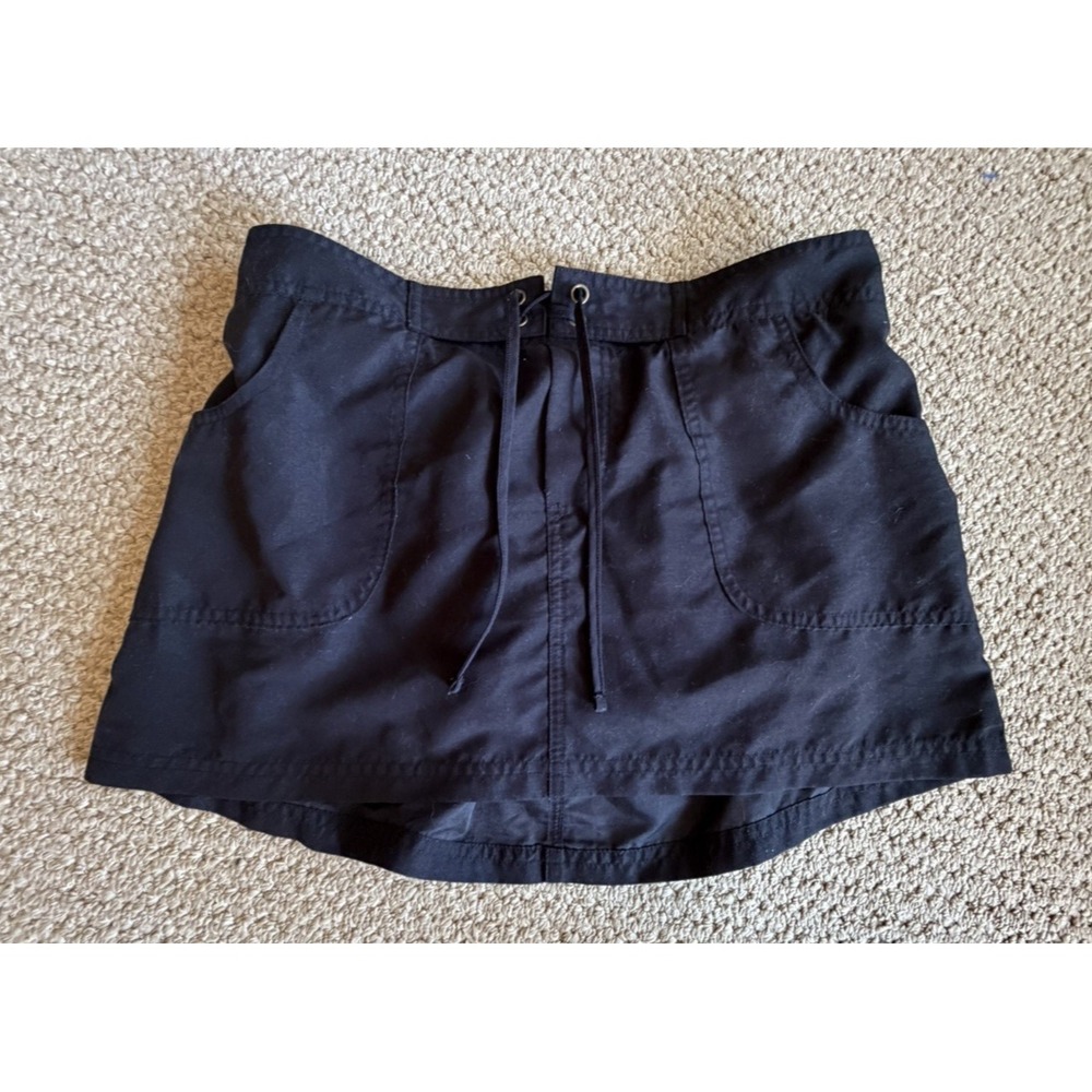 Kona Sol Swim Skirt Womens M Medium Black Elastic Waist Drawstring Lined Pockets